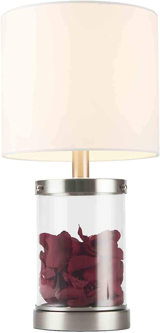Fillable Table Lamp, Modern Desk Lamp with Clear Glass Fillable Base, 18" Nautical Coastal Sea Accent Lamp with Fabric Shade and Steel Base for Seashell Nightstand Living Room Office